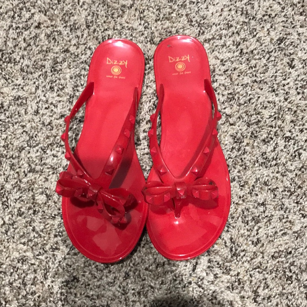 Red sandals with studs